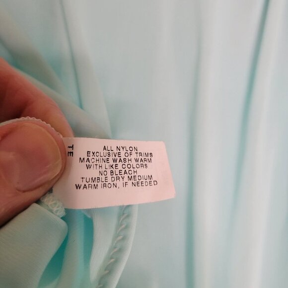 Vintage Shadowline Nightgown Nylon Satin Floral Embroidered Baby Blue M - Picture 5 of 6